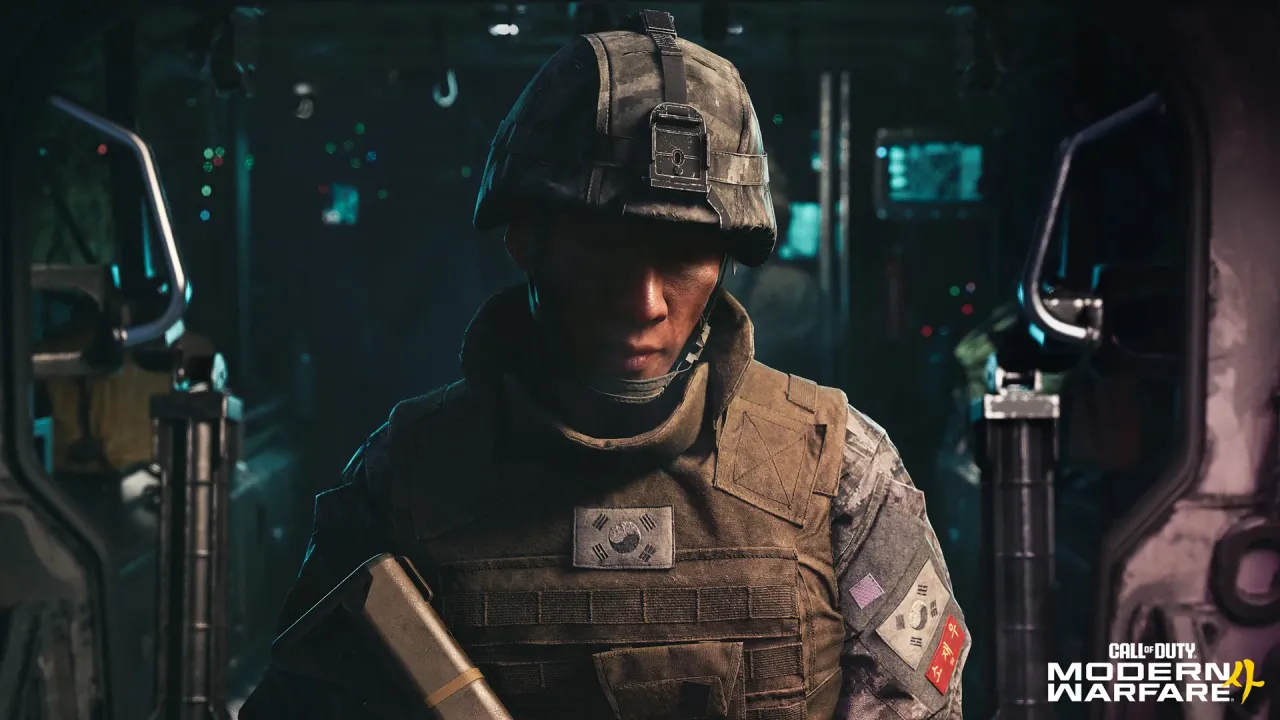A South Korean soldier rides in an armored vehicle in the Call of Duty: Modern Warfare 4 campaign