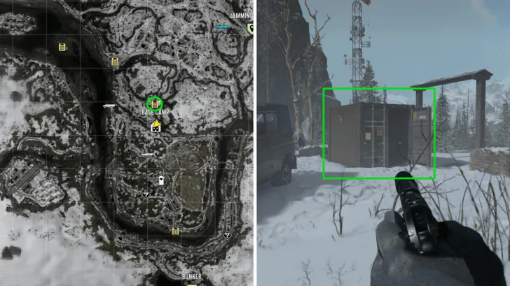 Shipping container on the cliff north of Base Camp in MW4 Stranded