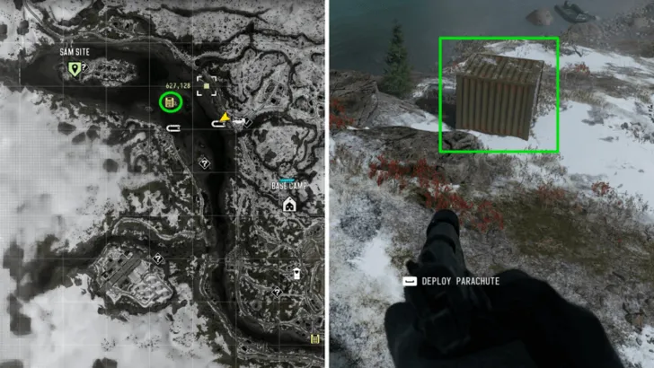 Parachuting down to the small river island shipping container in MW4 Stranded